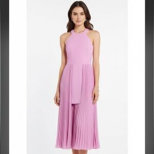 HALSTON HERITAGE Pleated Crepe Midi Dress